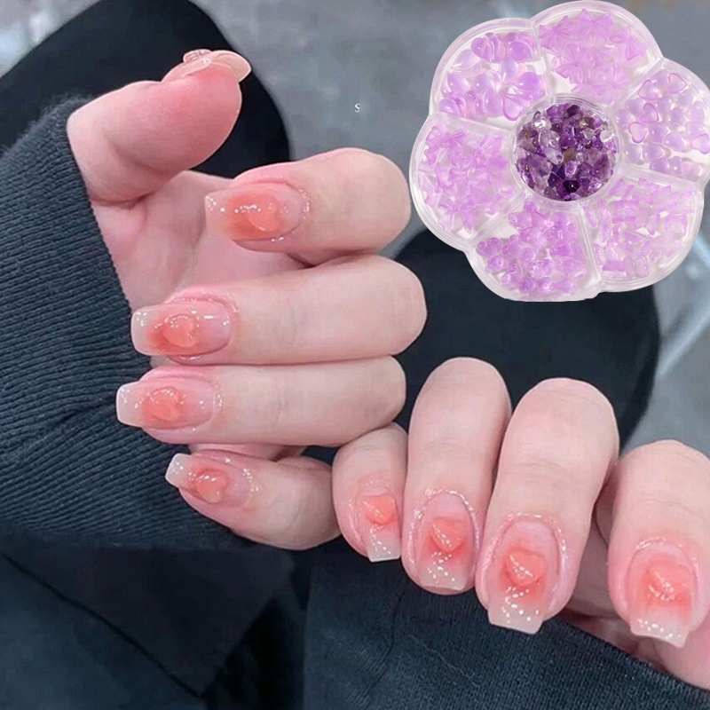 Miếng Dán Trang Trí Móng Tay Hình Gấu/ Trái Tim Màu Hồng Gradient Xinh Xắn