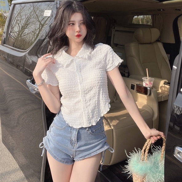 Áo ZHELIHANGFEI polo dệt kim ngắn tay thiết kế lệch tà cá tính