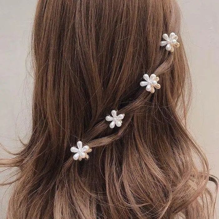 Kẹp Tóc Mini 2021 Hình Hoa Năm Cánh Đính Ngọc Trai Phong Cách Hàn Quốc Cho Nữ