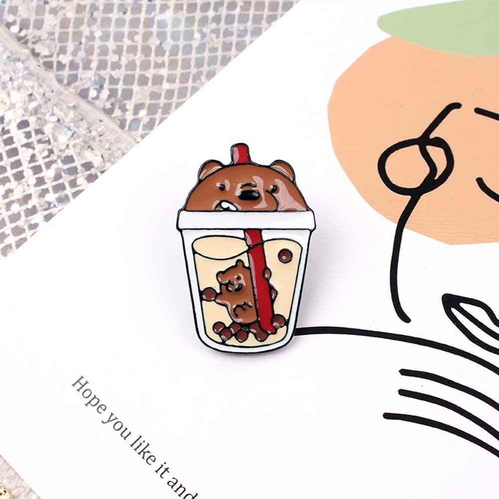Trâm Cài Áo Hình Gấu Và Ly Trà Sữa BACK2LIFE Sáng Tạo