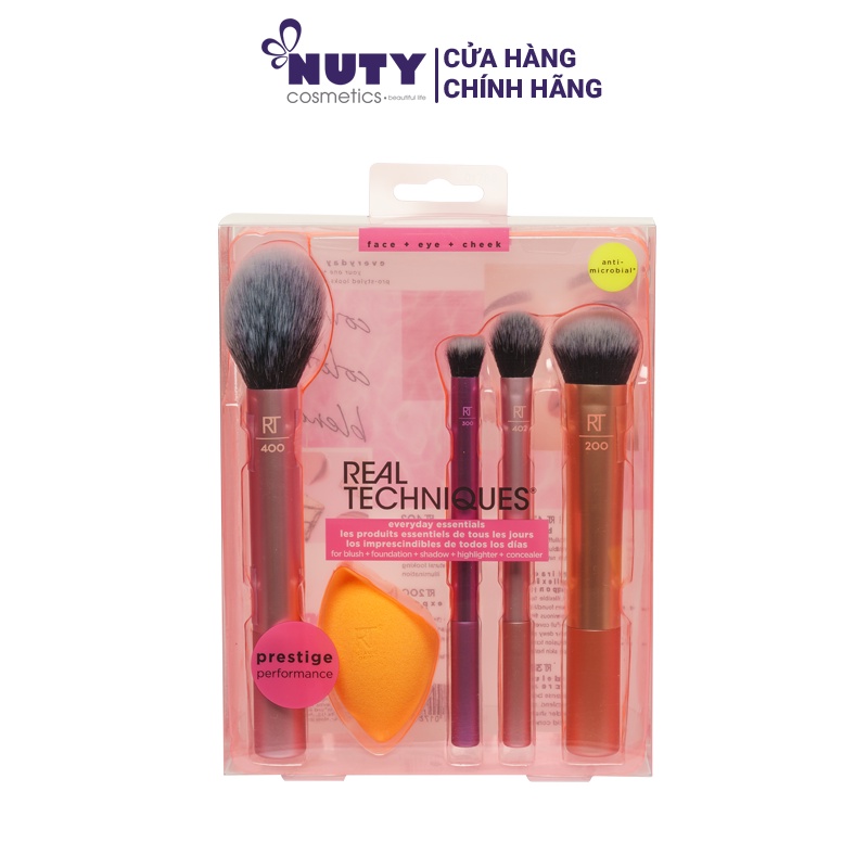 Set Cọ + Bông Mút Trang Điểm Real Techniques Everyday Essentials (5SP)