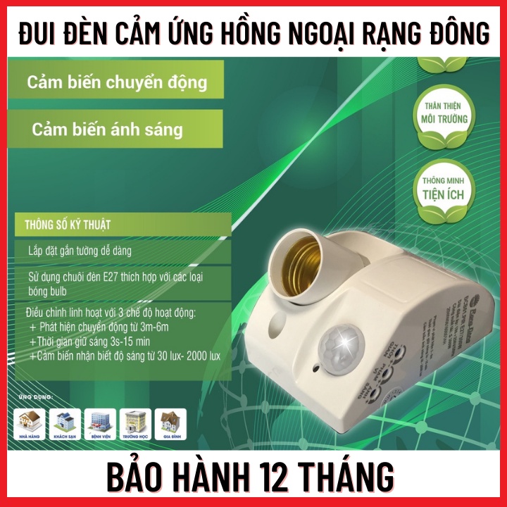 Đui Đèn Cảm Ứng Chuyển Động Rạng Đông-Đui Đèn Cảm Biến DCB01-PIR Cao Cấp,Cảm Biến Siêu Nhạy,Dễ Dàng Điều Chỉnh