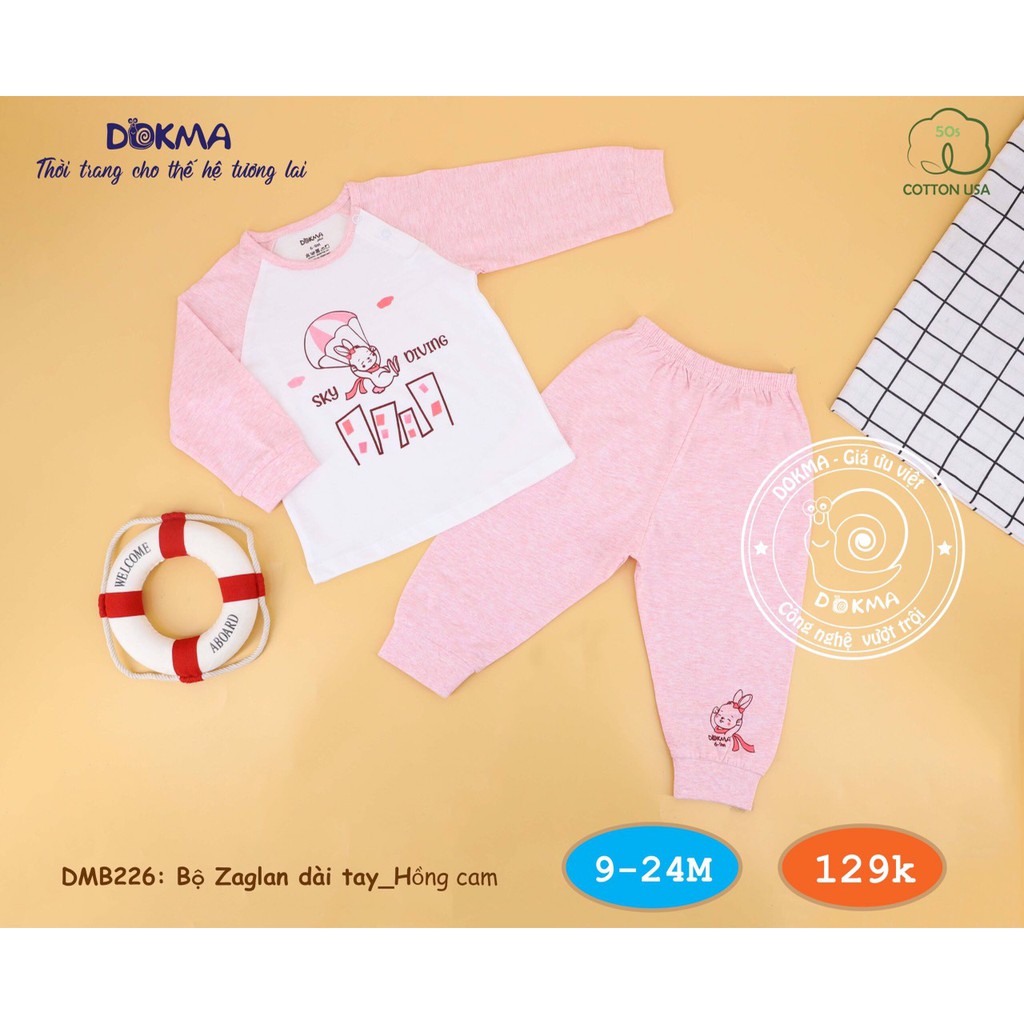 Bộ thu đông dài tay cotton bé trai bé gái Dokma DMB226