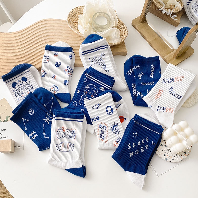 WAFNHA D462 Vớ cotton in Họa Tiết Hoạt Hình Ngộ Nghĩnh Dành Cho Nữ