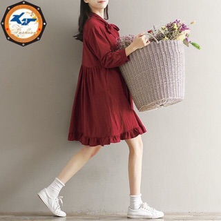 ĐẦM Linen Babydoll ĐỎ ĐÔ CỔ NƠ