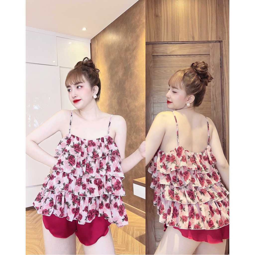 Đồ Ngủ Sexy Nữ, Bộ Chiffon 4 Tầng Cực Xinh Dưới 70Kg