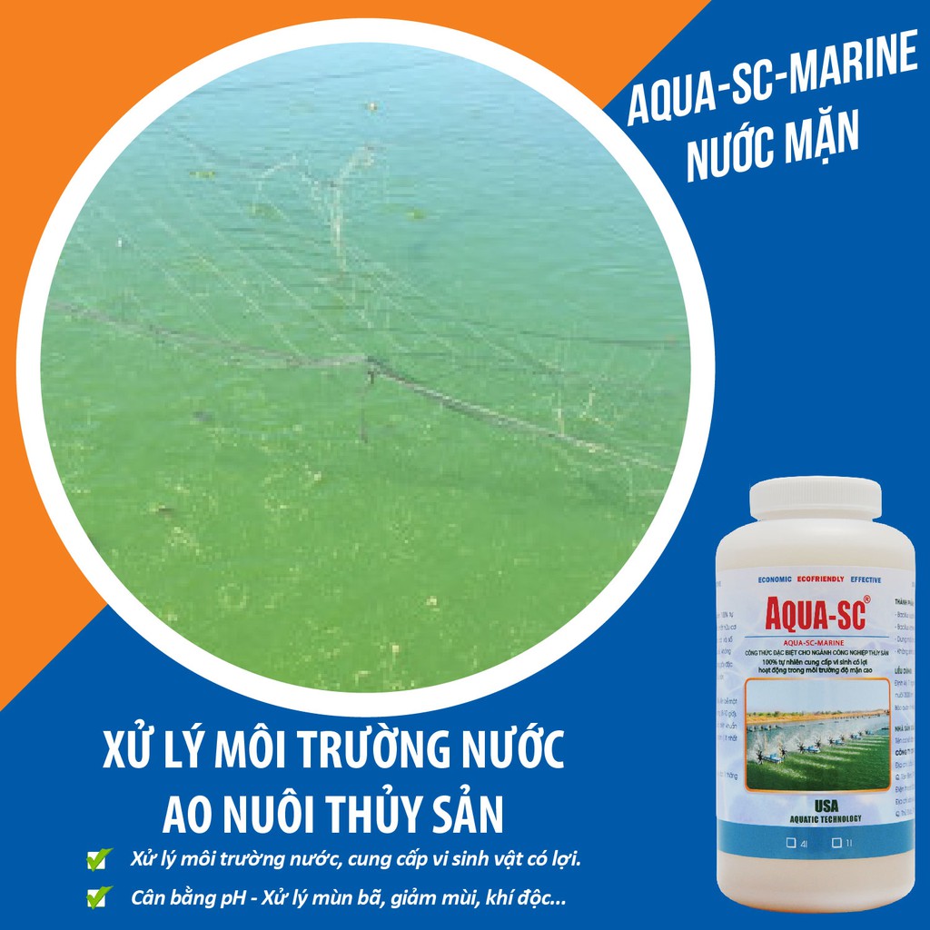 Hàng Mỹ - Men Vi Sinh Xử Lý Nước Ao Tôm Cá Nước Mặn, làm sạch ao, ổn định màu nước - Aqua SC Marine – Chai 1 Lít