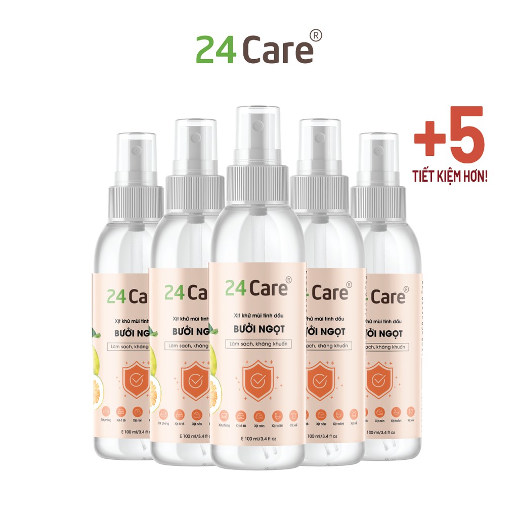 Combo 5 xịt khử mùi thơm phòng 24Care Bưởi Ngọt 100ml/chai