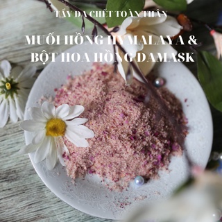 MUỐI TẮM HOA HỒNG HANDMADE: MUỐI HỒNG HYMALAYA & BỘT HOA HỒNG DAMASK, TRỌNG LƯỢNG: 100 GR
