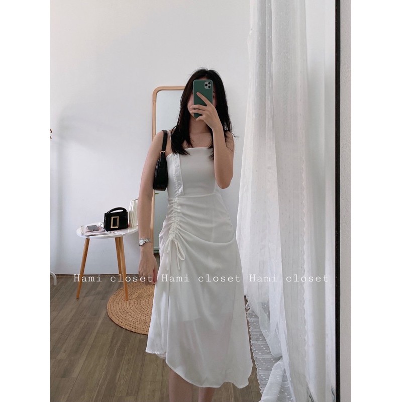 Váy đầm hai dây rút eo chất siêu mịn đẹp hàng có size mã V001