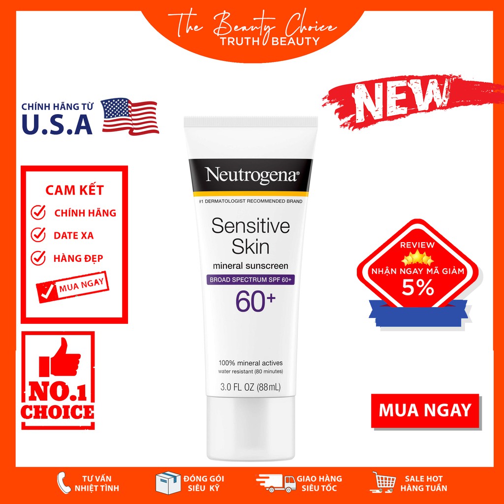 Kem chống nắng cho da nhạy cảm Neutrogena Sensitive Skin Sunscreen SPF 60+ (88mL)