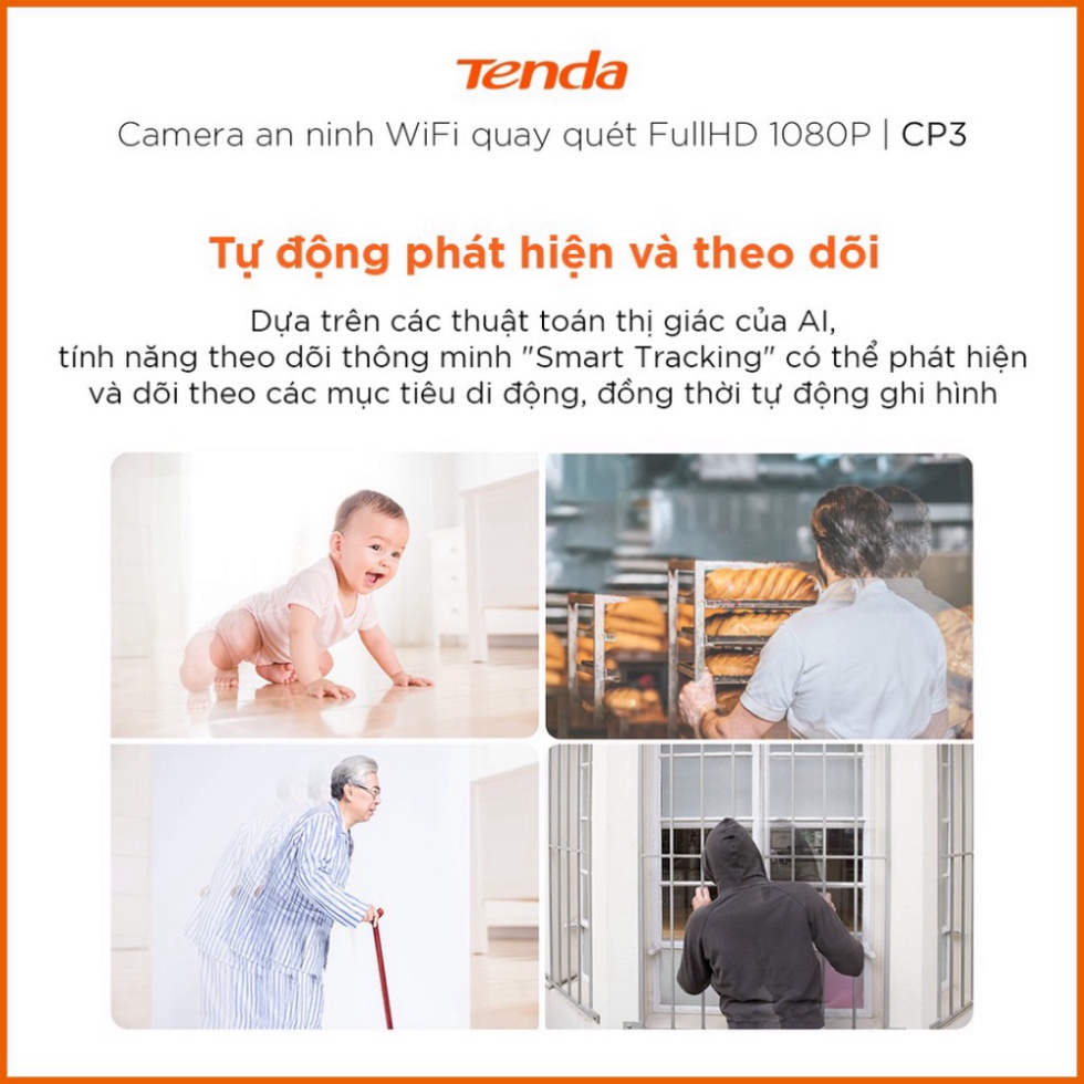 Camera IP Wifi Tenda CP3 Full HD 1080P 360° Kèm thở nhớ | BigBuy360 - bigbuy360.vn