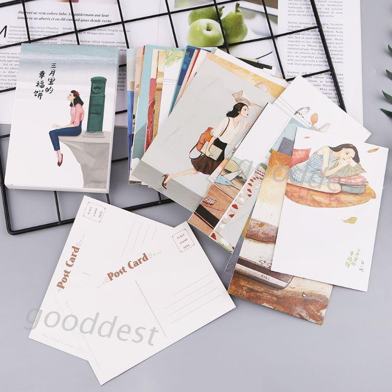 Set 30 Tấm Bưu Thiếp In Hình Phong Cách Cổ Điển