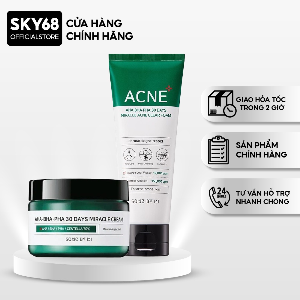 Combo Giảm Mụn, Kiểm Soát Bã Nhờn Some By Mi AHA-BHA-PHA 30 Days Miracle ( SRM 100ml + Kem 50ml )