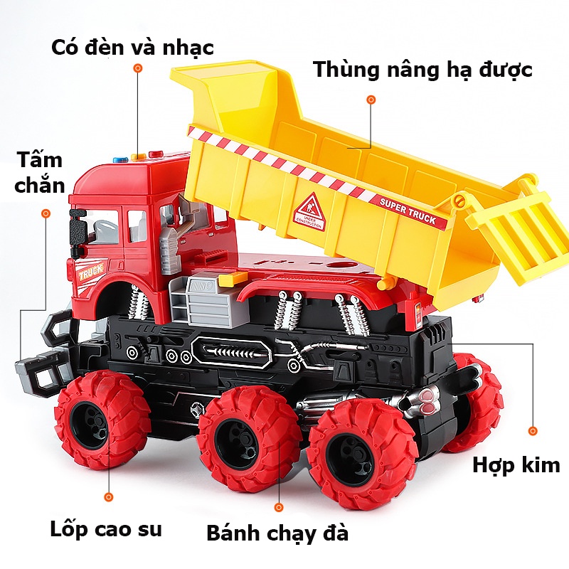 Đồ chơi trẻ em xe tải, xe xúc, xe trộn bê tông  KAVY chạy đà có nhạc và đèn kích cỡ lớn bằng nhựa và hợp kim