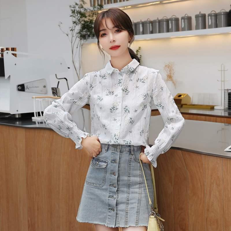 áo sơ mi nữ áo croptop áo sơ mi nữ áo sơ mi áo sơ mi tay ngắn Áo Sơ Mi Tay Dài Ống Loe Dáng Rộng In Họa Tiết Hoa Thời Trang Mùa Thu Hàn Quốc 2022
