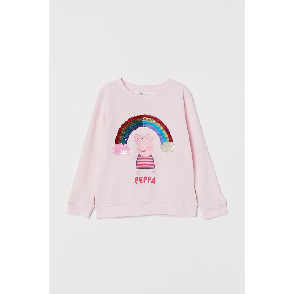 Áo nỉ hồng peppa sequin 2 mặt HM H&amp;M sz 8-10y_hàng chính hãng authentic