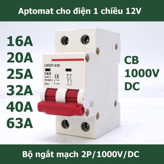 Át 1 chiều aptomat cb 1000V DC bảo vệ quá tải cho pin năng lượng mặt trời 16A/20A/25A/32A/40A/63A
