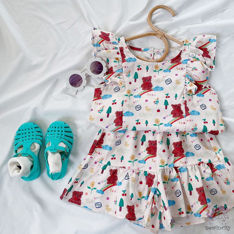 Bộ Áo Sát Nách In Hoạt Hình + Quần Short Kiểu Hàn Quốc Dễ Thương Cho Bé