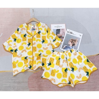 Bộ lụa Pijama - Bộ lụa mango cánh dơi áo cộc quần đùi