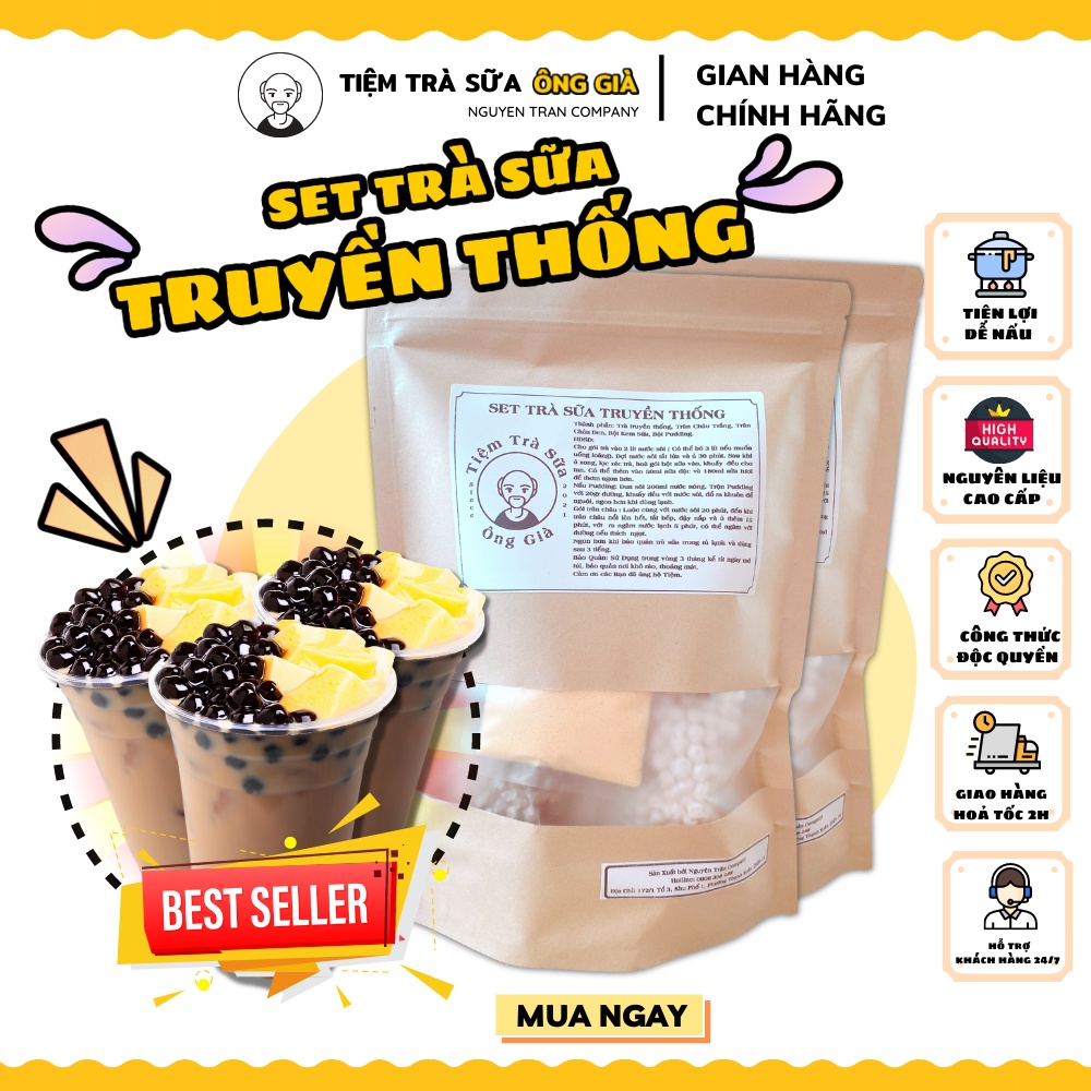 Set Trà Sữa Truyền Thống Tự Nấu Tại Nhà Thơm Ngon Chuẩn Vị Từ TIỆM TRÀ SỮA ÔNG GIÀ (8 – 12 Ly)