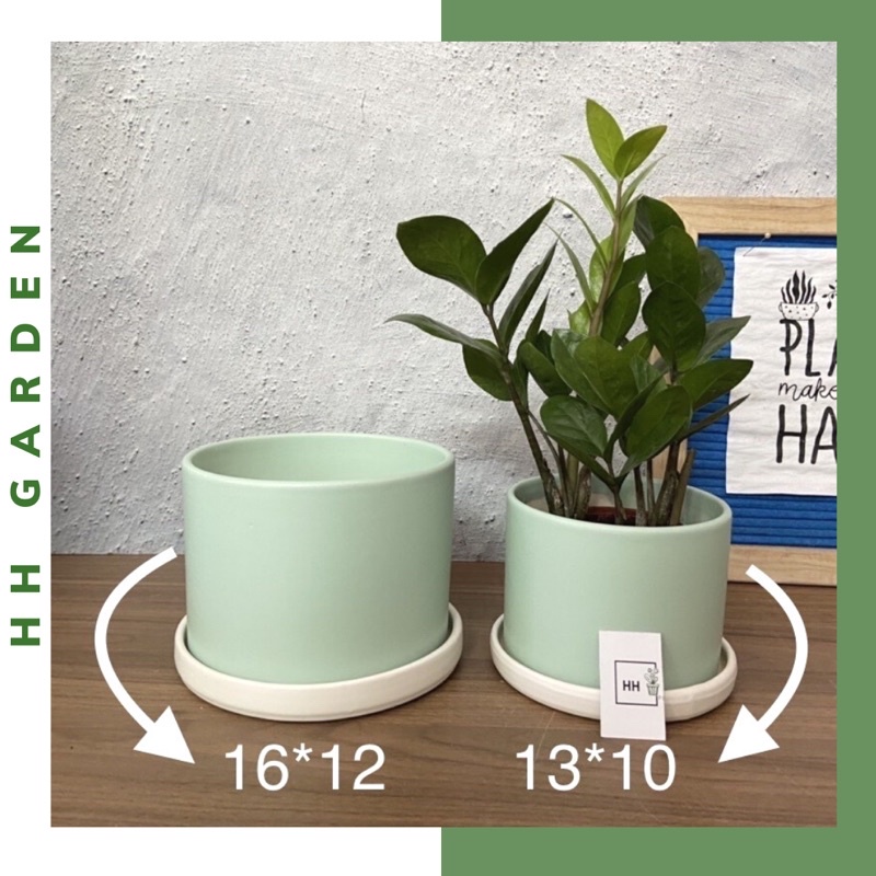 Chậu trụ tròn men trơn / kẻ vuông, cỡ nhỡ 13*10cm, chậu trồng cây để bàn gốm sứ Bát Tràng