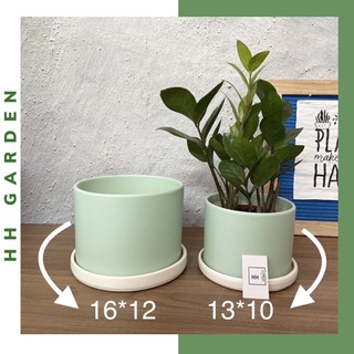 Chậu trụ tròn men trơn / kẻ vuông, cỡ nhỡ 13*10cm, chậu trồng cây để bàn gốm sứ Bát Tràng