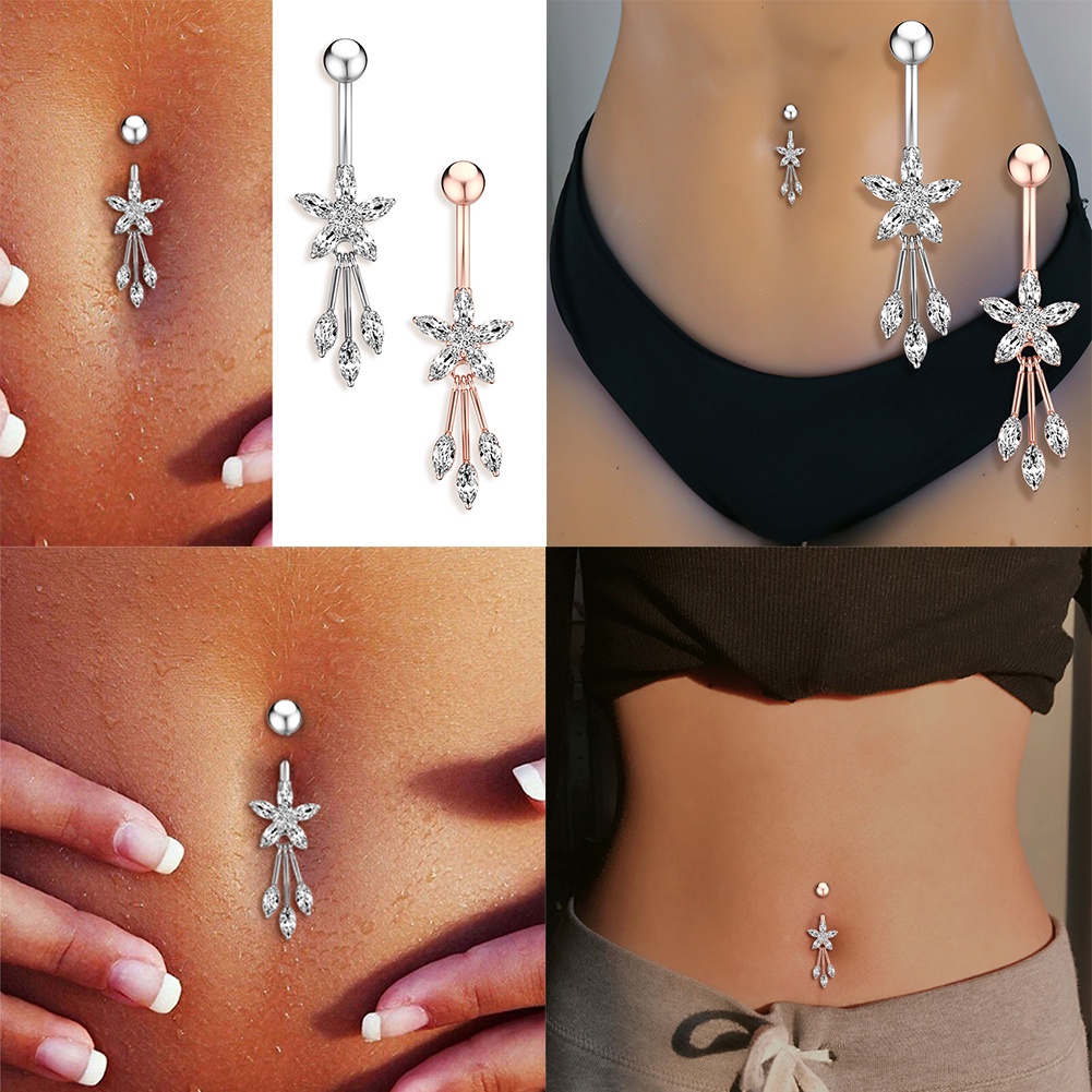 1 Khuyên Rốn Thép Không Gỉ Hình Hoa Đính Đá Thời Trang