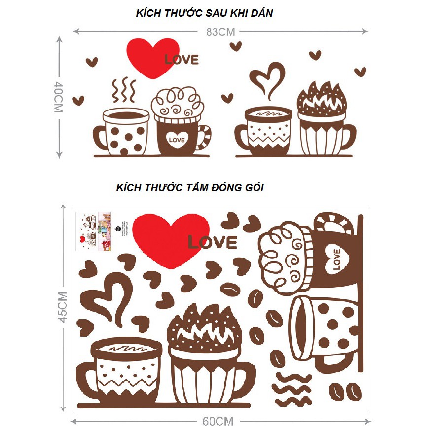 Decal dán tường Love Coffee DKN105 AmyShop (40 x 83cm)