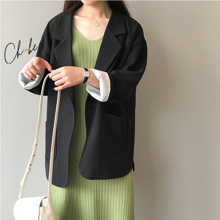 Áo blazer nữ Choobe, dáng suông rộng, màu đen trơn, vest hàng cao cấp, có lớp lót bên trong- BL2 | BigBuy360 - bigbuy360.vn