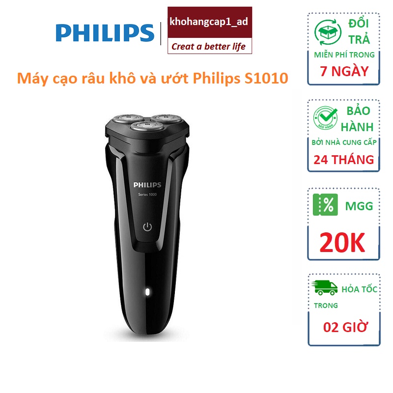 Máy cạo râu Philips đa năng điện 3 lưỡi tự mài khô và ướt S1010 - BH 24 Tháng - Khohangcap1_ad