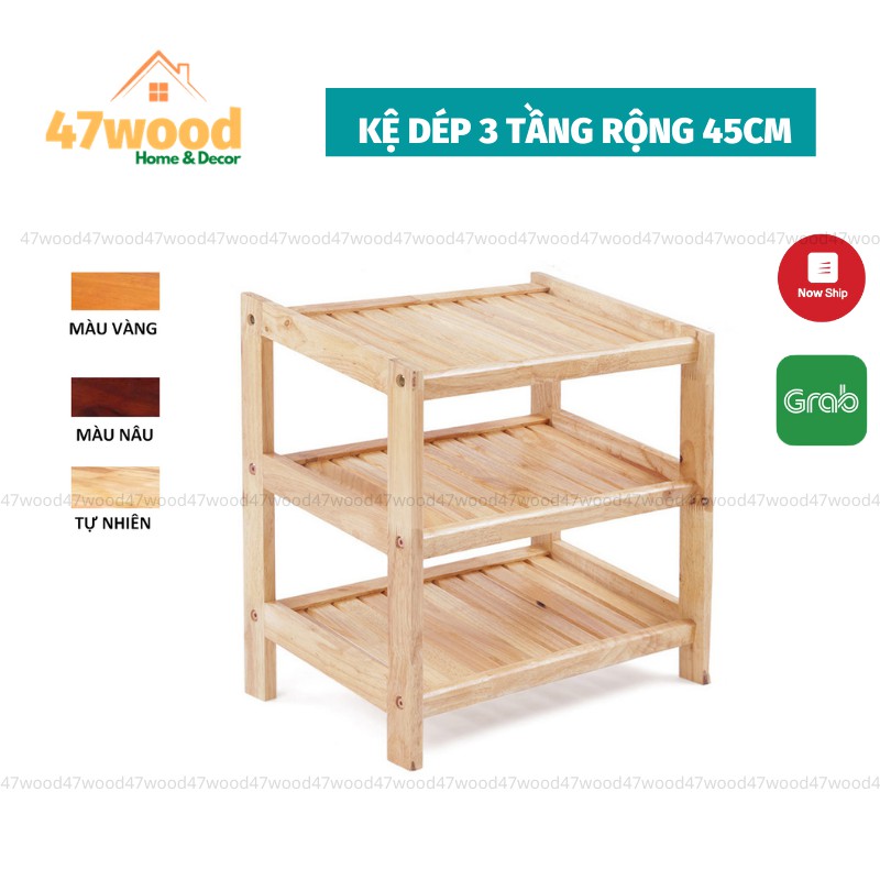 Kệ để giày dép gỗ 3 tầng 45cm, gỗ cao su - Kệ dép 3 tầng rộng 45cm