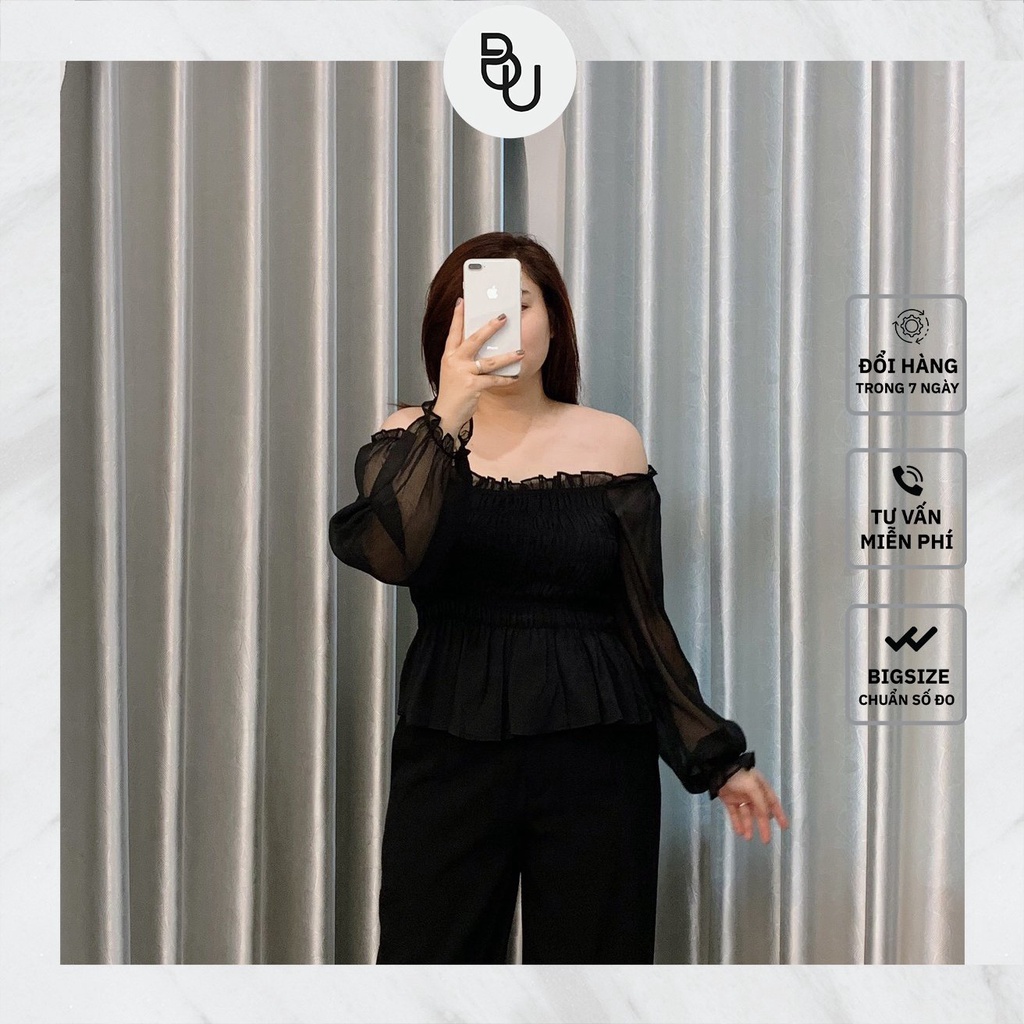 Áo Peplum dài tay, thân chun BIGSIZE (55kg đến 95kg) - 21SSM18 - [BUstu Bigsize]