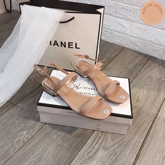 Dép Sandal Nữ Dây Mảnh Hai Phân Đế Vuông Hai Quai Da Bóng Cực Xinh Hot 2021 - Daube - D028