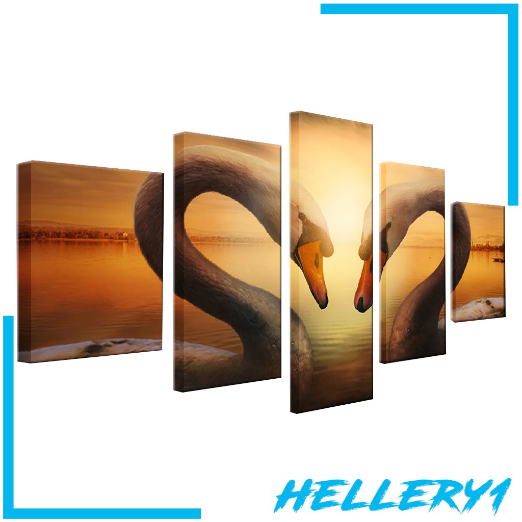 Set 5 Tranh Treo Tường Trang Trí Hình Thiên Nga Và Cây Dừa (1)