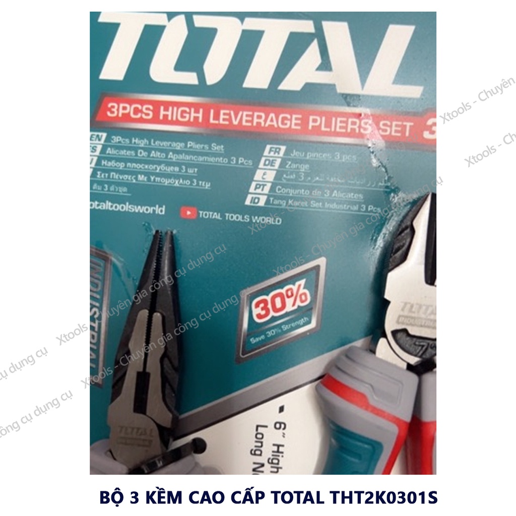 Bộ 3 kìm đa năng cao cấp cách điện INGCO - TOTAL Kềm cắt 7&quot; kềm răng điện 8&quot; kềm mũi nhọn 6&quot; thép CrV siêu bền cứng