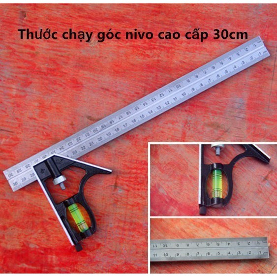 Thước đo kỹ thuật kèm thước thủy 300mm 12&quot; điều chỉnh được độ góc ( P055)