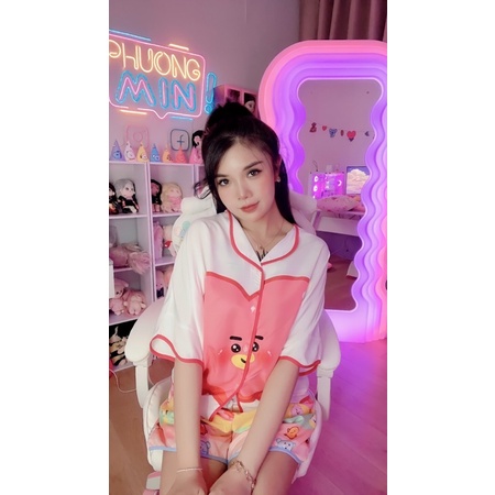 Đồ bộ ngủ nữ form cánh dơi set mặc ở nhà pijama lụa from rộng in hình dễ thuơng clothingforgirl