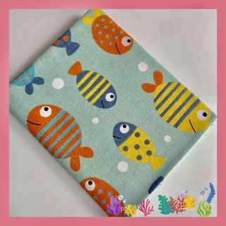 Vải Canvas/Vải Thô Bố Chống Thấm Nước Họa Tiết Cá Sắc Màu Làm Phông Nền Chụp Ảnh, May Rèm Cửa, túi tote...