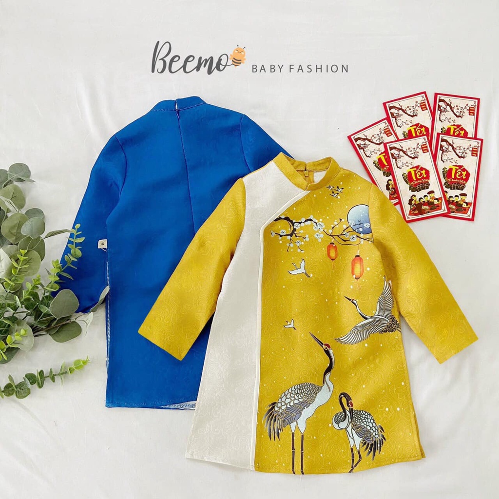 Áo dài bạch hạc vần mây cho bé trai