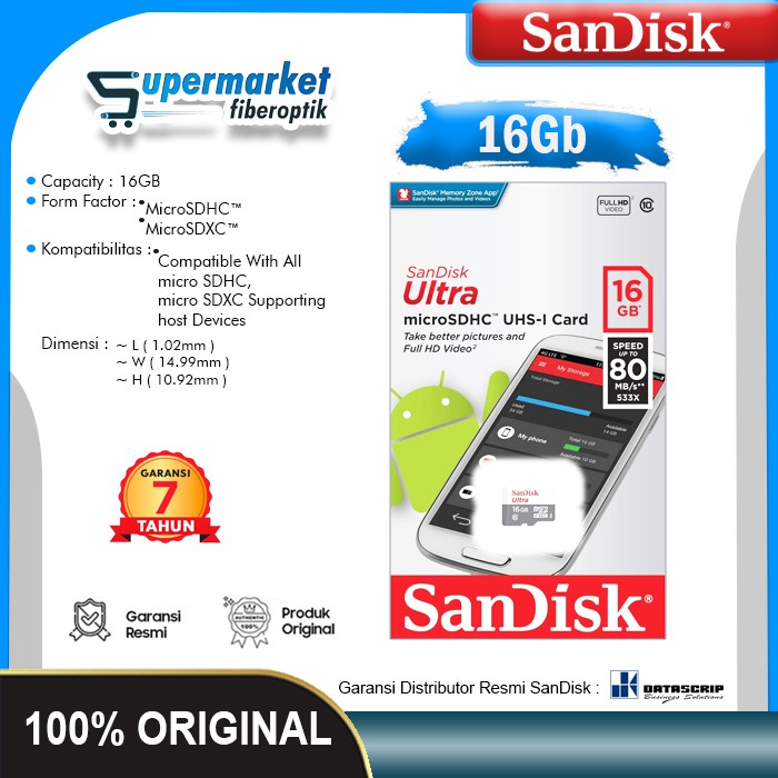 Thẻ nhớ Sandisk Ultra 16GB Class10 80Mb/s 16GB SDHC Microsd cho điện thoại