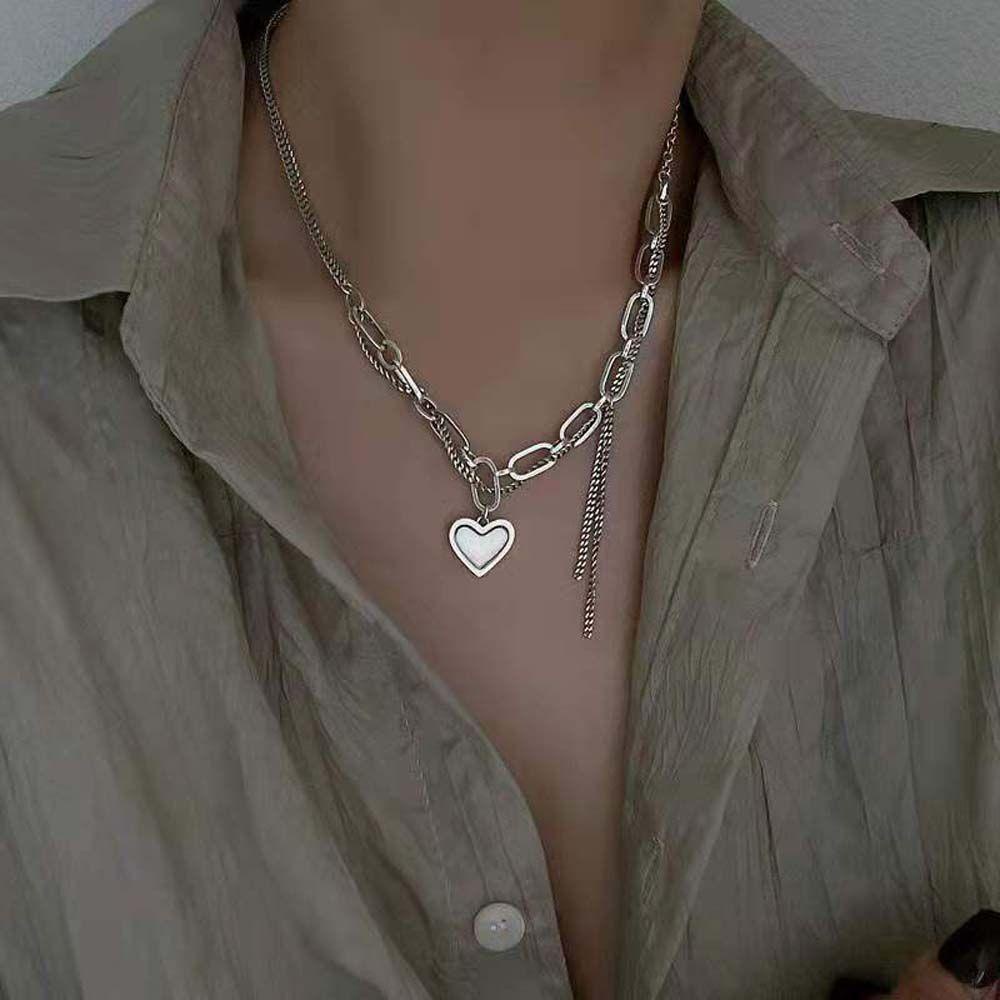 FORBETTER Dây Chuyền Choker Bằng Thép Không Gỉ Mặt Trái Tim Phối Tua Rua Thời Trang Cho Nữ