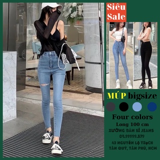 Bigsize [Size 30~36] Quần Dài Co Giãn Jeans Nữ Bigsize, Đen Xám, Lưng Cao Trên Rốn