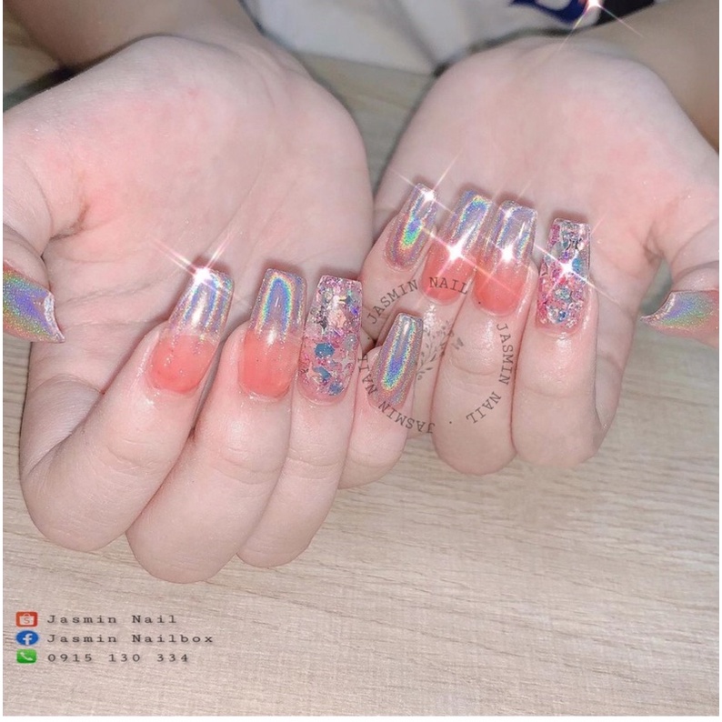 [ Mã JKOAHP giảm 15K đơn 0₫ ] Nail Box móng úp thiết kế mẫu thạch cam hologram tặng kèm keo dũa - Jasmin nailbox