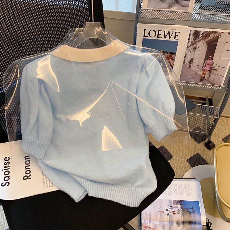 Áo Len Tay Ngắn Cổ Chữ v Thời Trang Mùa Hè Mới Dành Cho Nữ