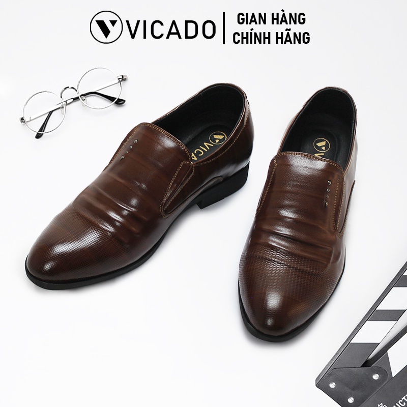 Giày tăng chiều cao nam da bò cao cấp công sở Oxford Vicado VB1120 màu nâu