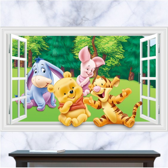 Decal trang trí tường cửa sổ - gấu Pooh và những người bạn khi còn nhỏ