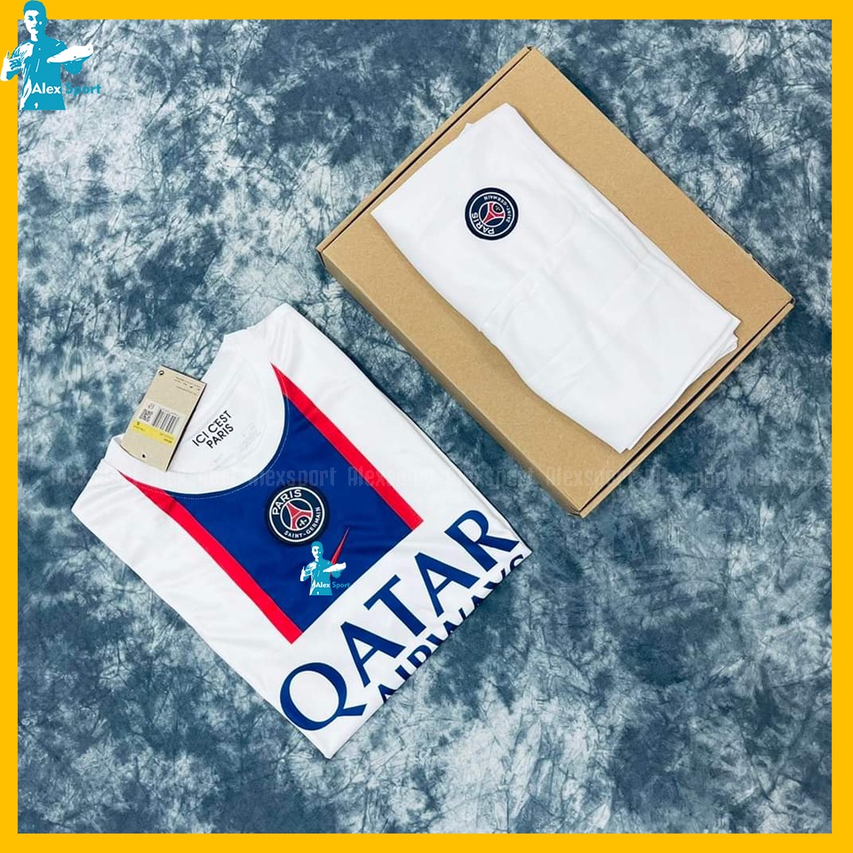 LOGO THÊU Bộ Quần Áo Bóng Đá CLB PSG Sân Khách Màu Trắng Bản Đẹp 22-23 - Alex Sport