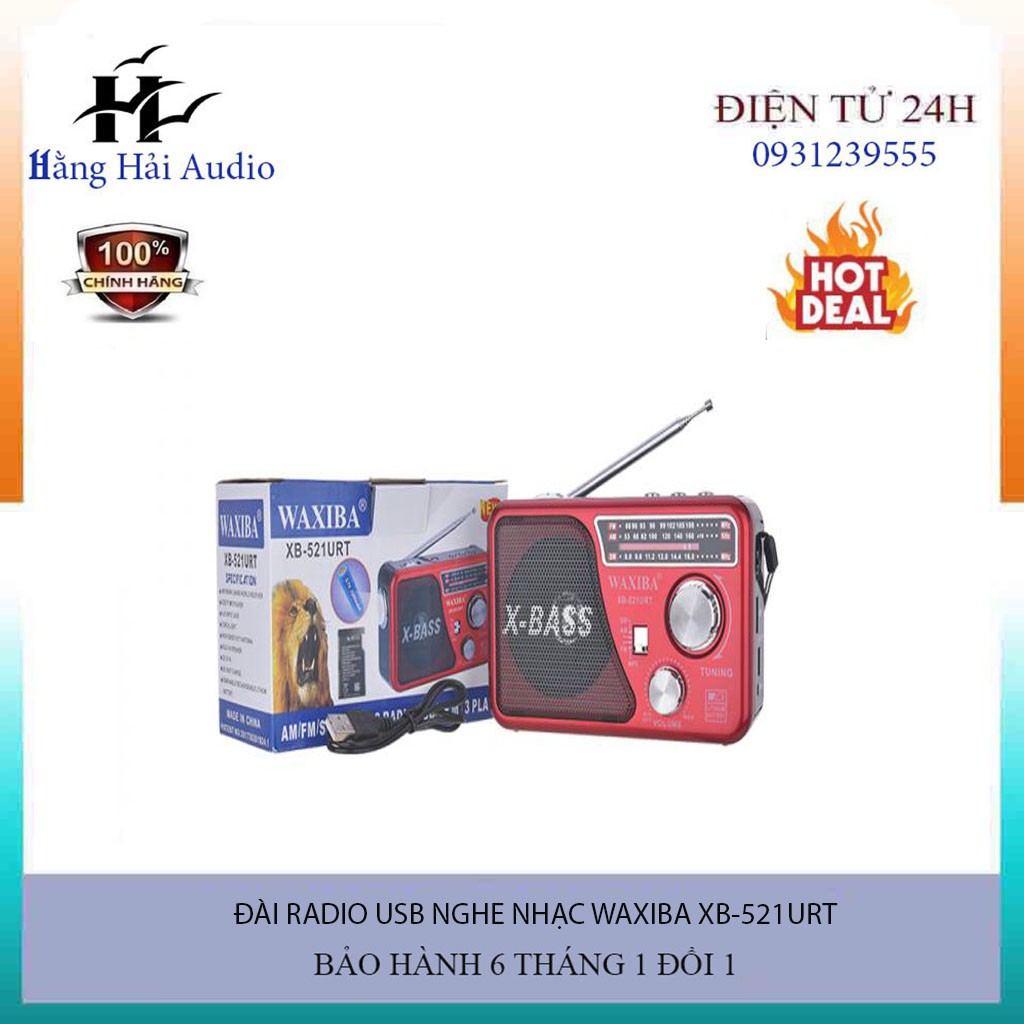 Máy nghe nhạc kiêm đài Radio FM Waxiba XB-521URT- có đèn pin có hỗ trợ thẻ nhớ TF và USB,