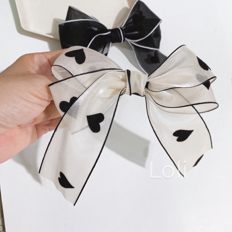 Kẹp tóc nơ đuôi dài họa tiết trái tim Loli